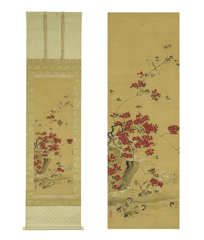 Sparrows and azalea